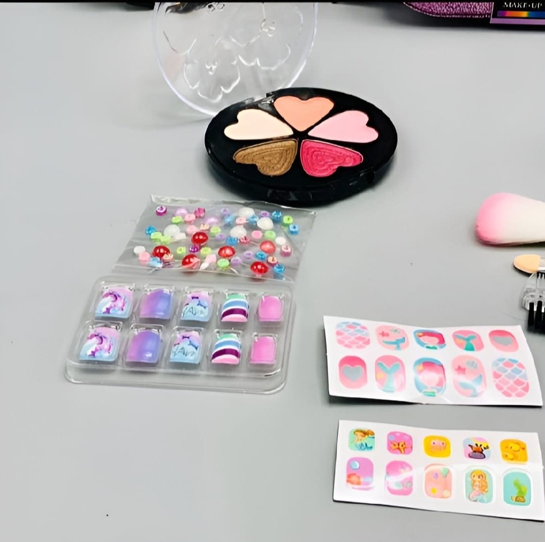 2-in-1 Mermaid Beauty Makeup & Nail Art Bag for Kids | Washable Cosmetic Kit