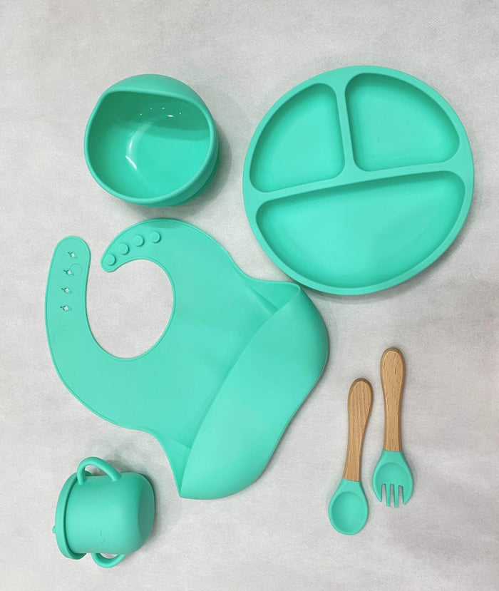Premium Silicone Baby Feeding Set (6-Piece) – BPA-Free, Suction Base & Ergonomic Design for Self-Feeding (green)
