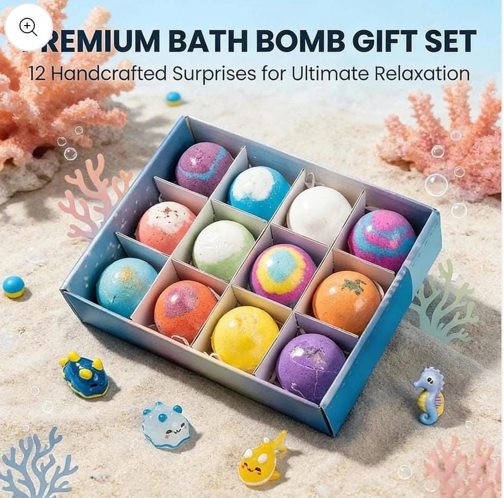 12-Piece Hidden Surprise Bath Bombs Gift Set for Kids | Organic Fizzy Bubble Bath Balls
