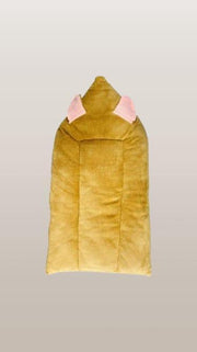 Baby Bear Hooded Swaddle Blanket – Mustard & Peach Cotton Velvet Newborn Sleep Sack