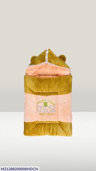 Baby Bear Hooded Swaddle Blanket – Mustard & Peach Cotton Velvet Newborn Sleep Sack