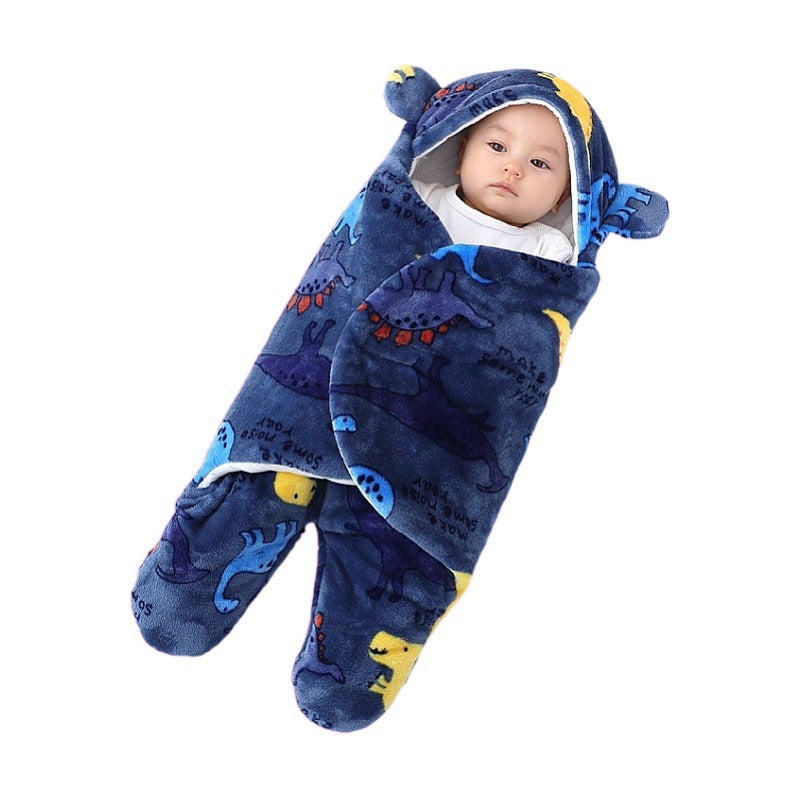 Baby Hooded Fleece Sleeping Bag with Cute Animal Ears | Warm Newborn Swaddle Wra