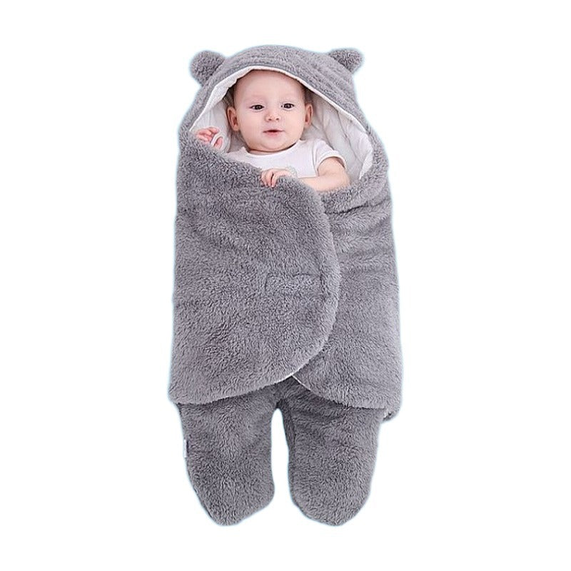 Baby Hooded Fleece Sleeping Bag with Cute Animal Ears | Warm Newborn Swaddle Wra