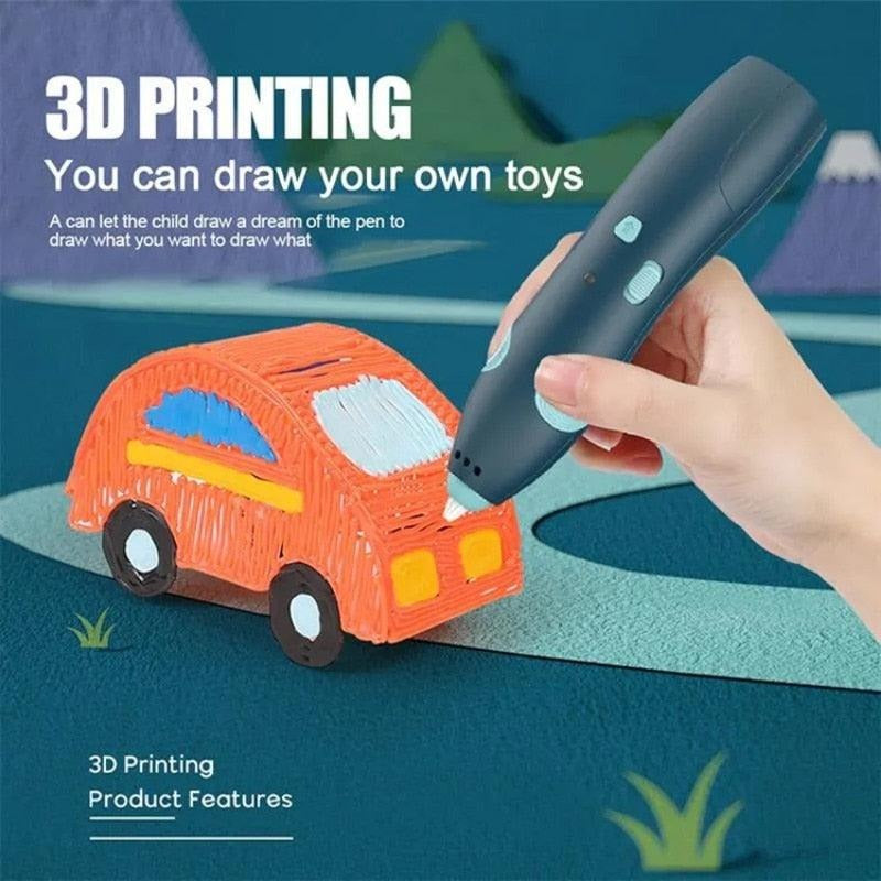 3D Printing & Drawing Pen for Kids – Creative 3D Art Pen with Filament & USB Charging
