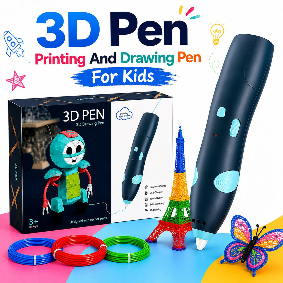 3D Printing & Drawing Pen for Kids – Creative 3D Art Pen with Filament & USB Charging