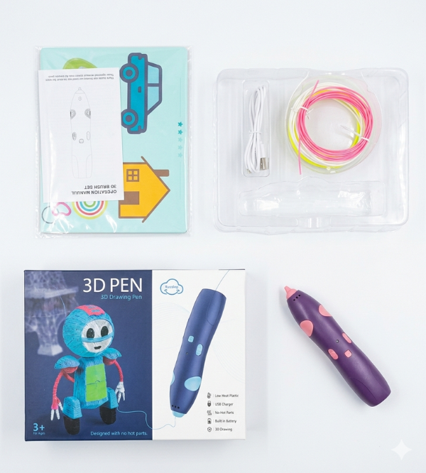 3D Printing & Drawing Pen for Kids – Creative 3D Art Pen with Filament & USB Charging