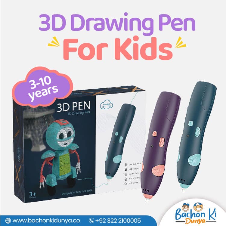 3D Printing & Drawing Pen for Kids – Creative 3D Art Pen with Filament & USB Charging