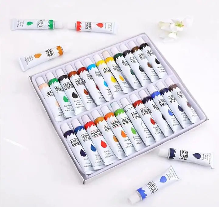 Acrylic Color Paints Set (12 Tubes) | Non-Toxic Art Painting Kit with Brush