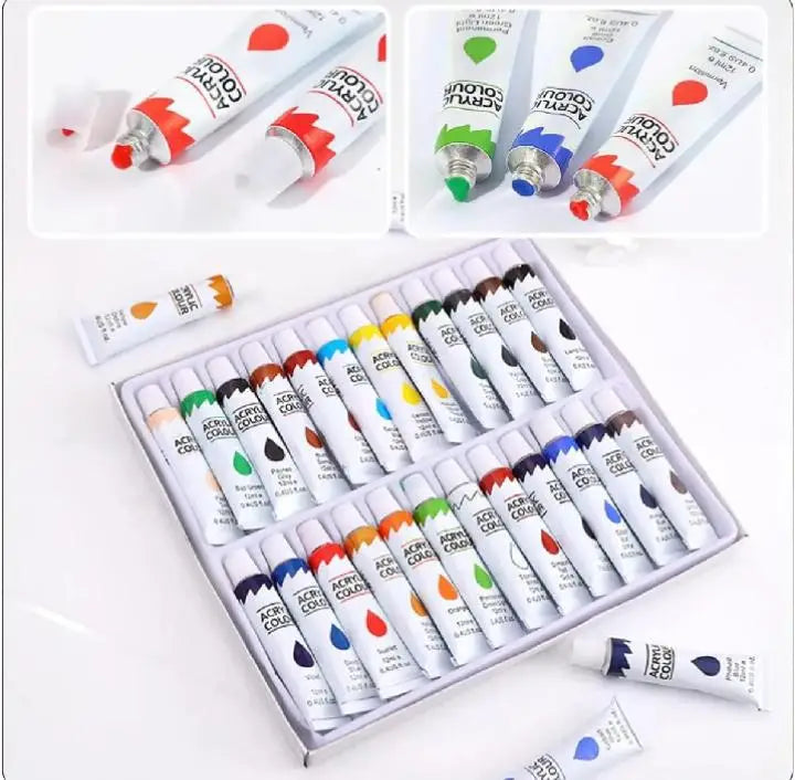 Acrylic Color Paints Set (12 Tubes) | Non-Toxic Art Painting Kit with Brush