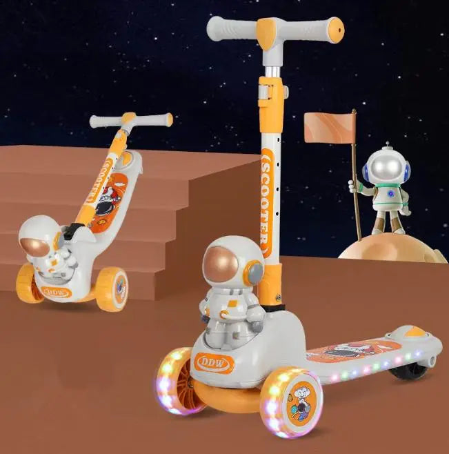 Adjustable Flexible Kids Scooter with LED Lights & Music | Foldable Astronaut Scooty