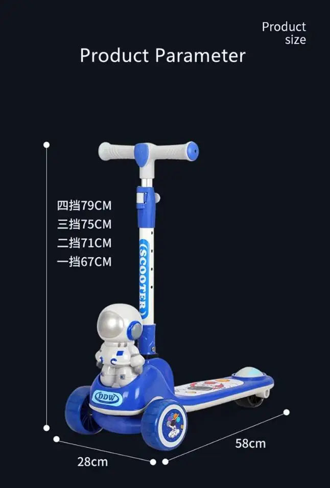 Adjustable Flexible Kids Scooter with LED Lights & Music | Foldable Astronaut Scooty