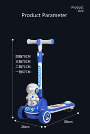 Adjustable Flexible Kids Scooter with LED Lights & Music | Foldable Astronaut Scooty