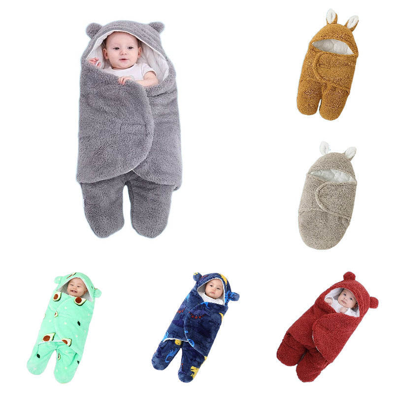 Baby Hooded Fleece Sleeping Bag with Cute Animal Ears | Warm Newborn Swaddle Wra