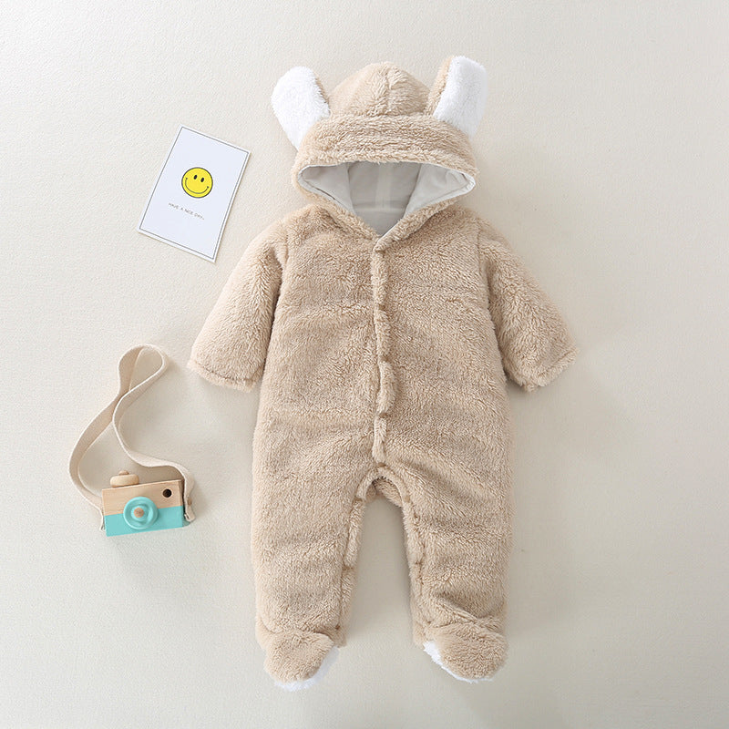 Baby Fleece Climb Suit Pink Beige Bunny Hood Winter