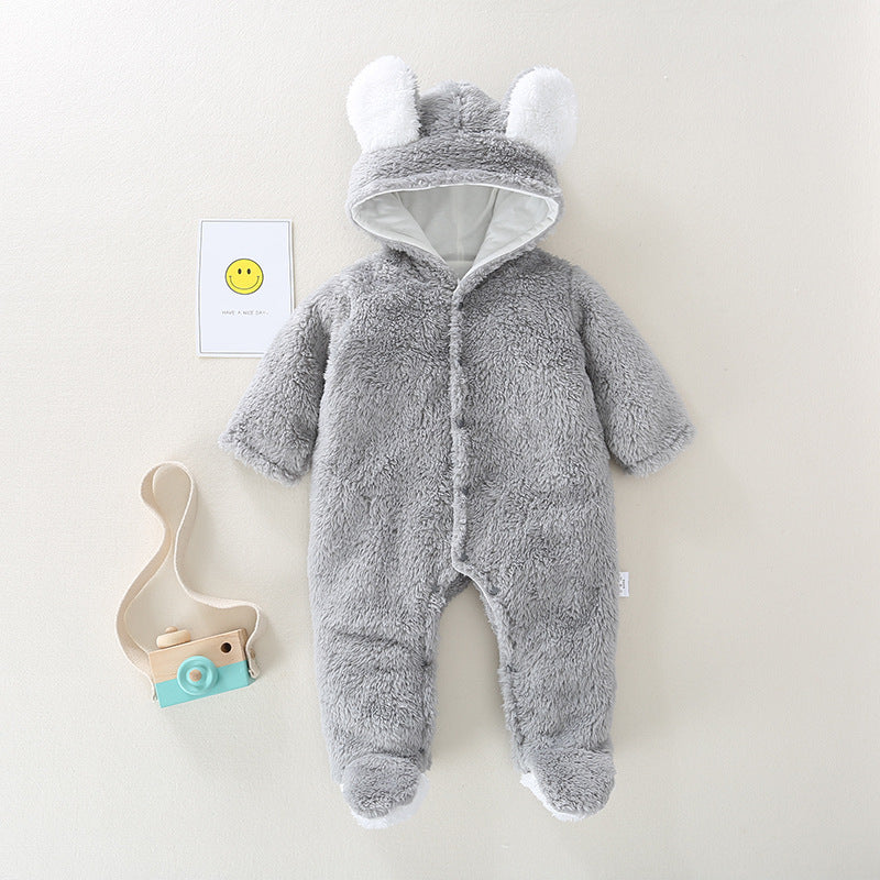 Baby Fleece Climb Suit Pink Beige Bunny Hood Winter
