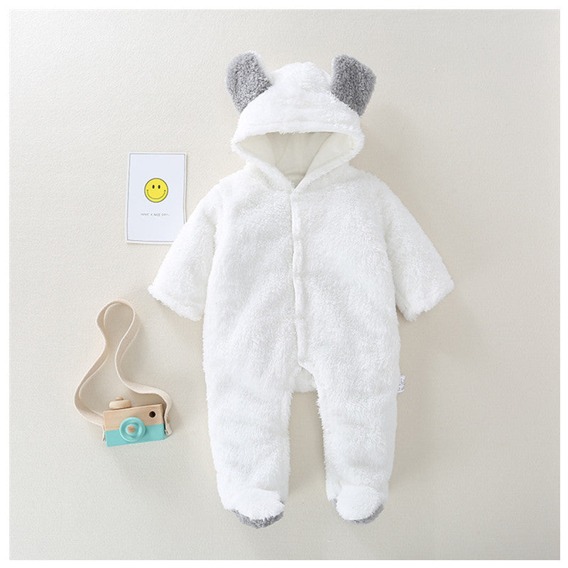 Baby Fleece Climb Suit Pink Beige Bunny Hood Winter