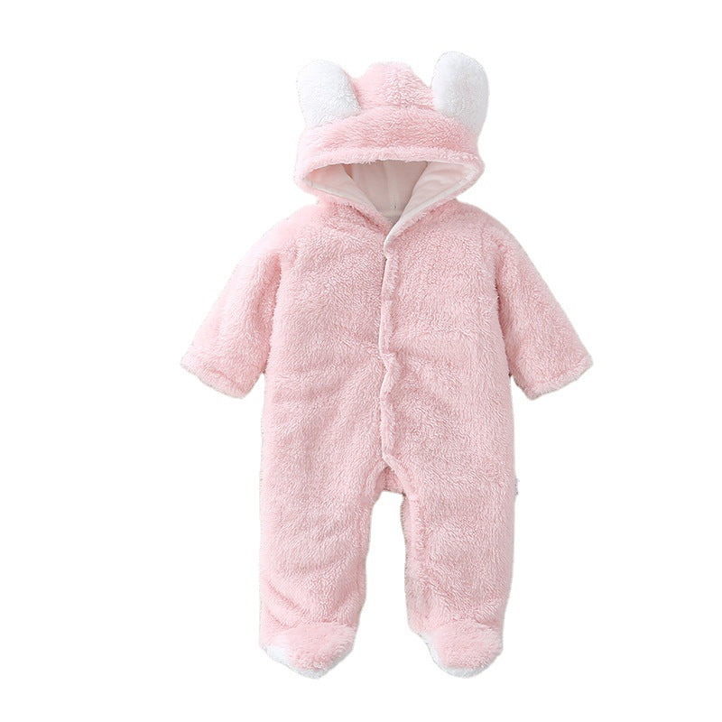 Baby Fleece Climb Suit Pink Beige Bunny Hood Winter